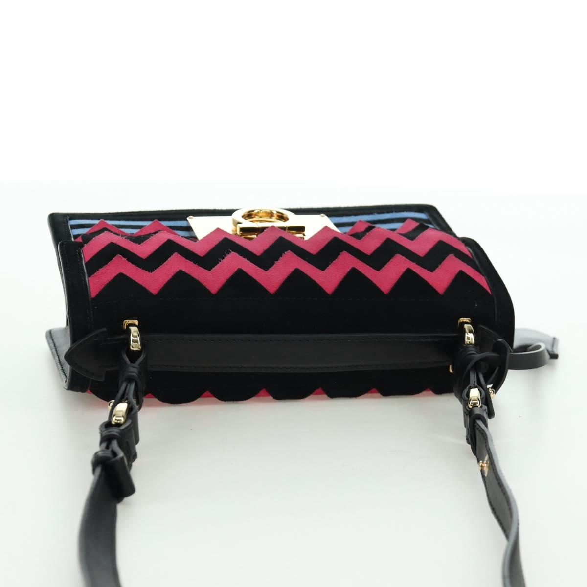 Salvatore Ferragamo Gancini Shoulder Bag Suede Black Pink gold Auth ARZ419M