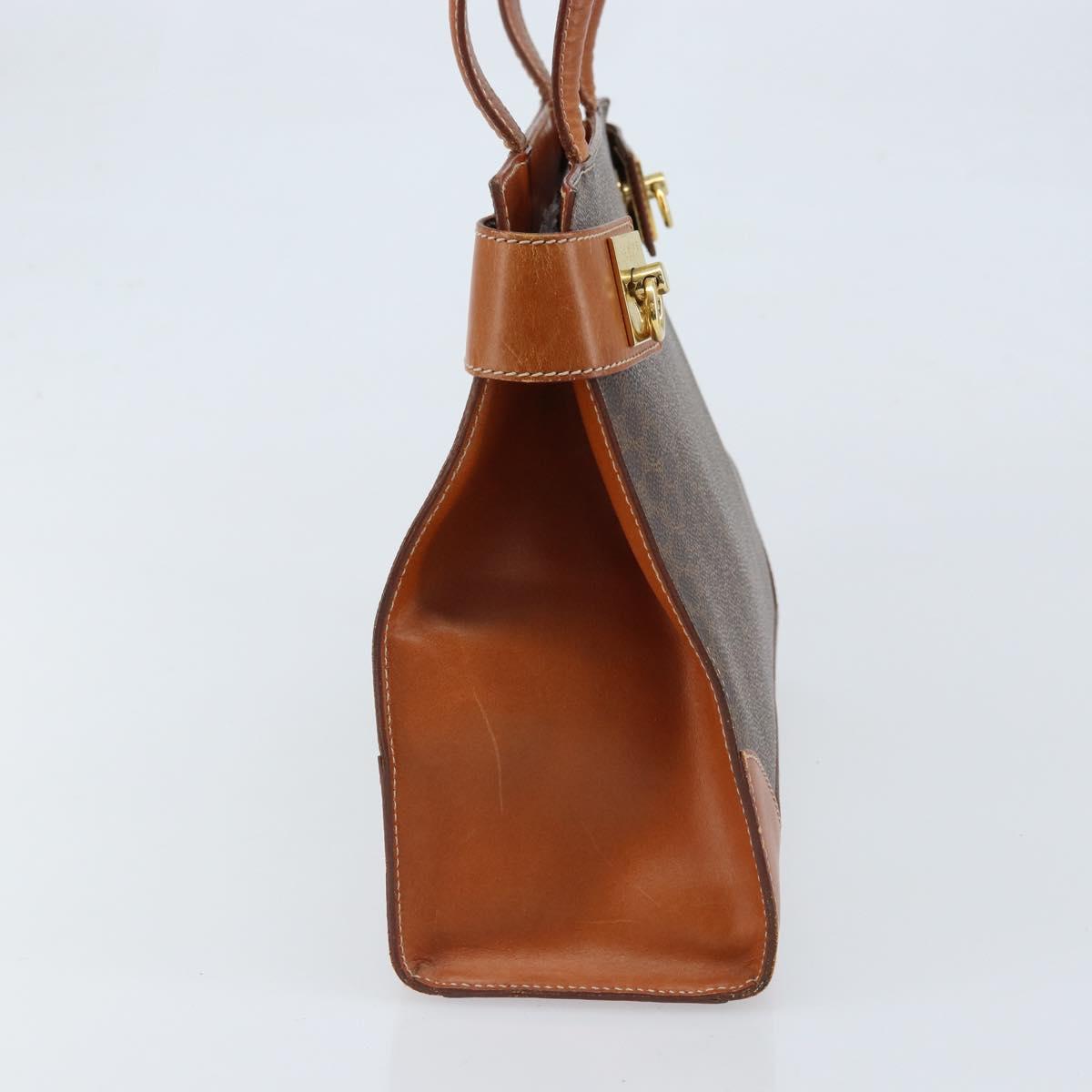 CELINE Macadam Canvas Tote Bag PVC Leather Brown Gold Auth ARZ422