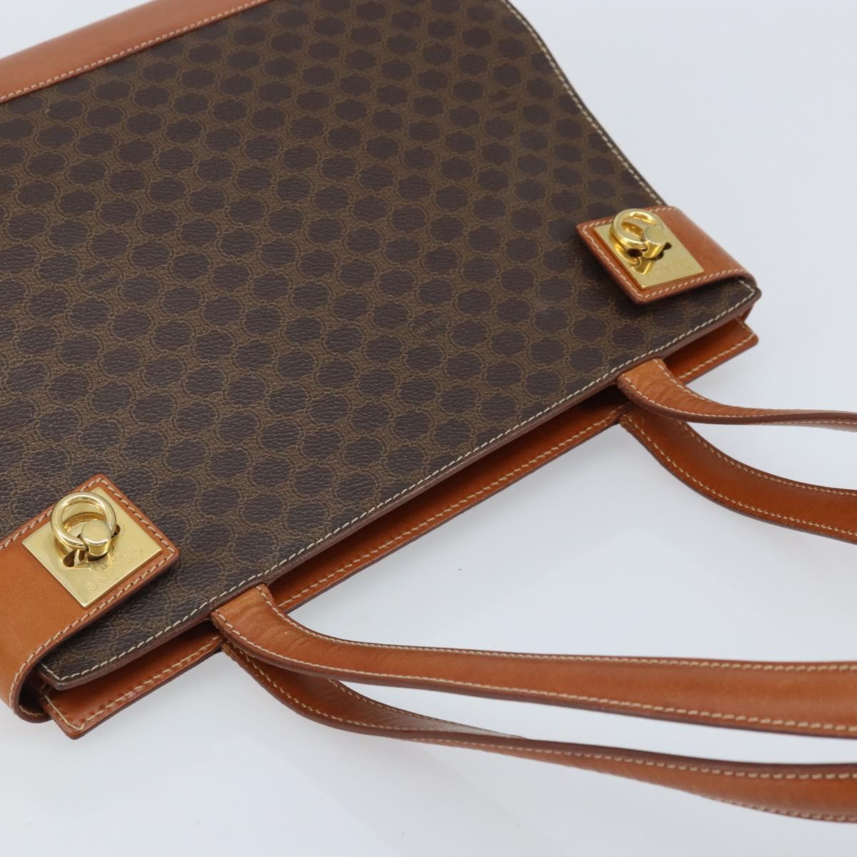 CELINE Macadam Canvas Tote Bag PVC Leather Brown Gold Auth ARZ422