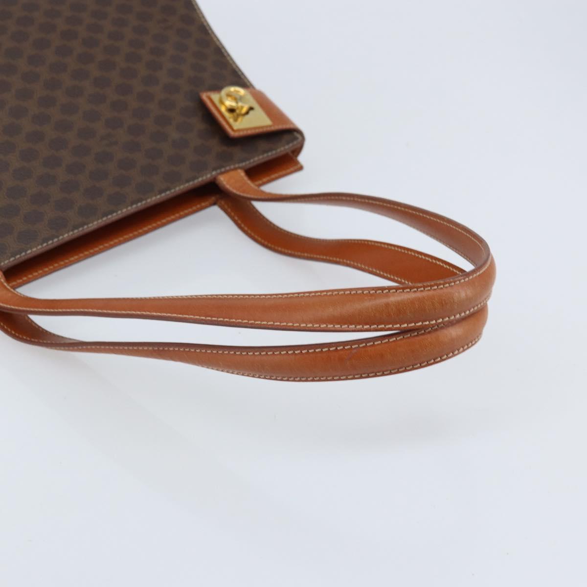 CELINE Macadam Canvas Tote Bag PVC Leather Brown Gold Auth ARZ422