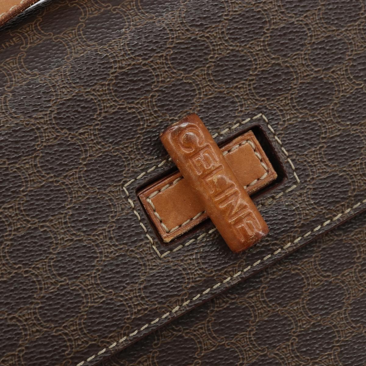 CELINE Macadam Canvas Shoulder Bag PVC Leather Brown Gold Auth ARZ423