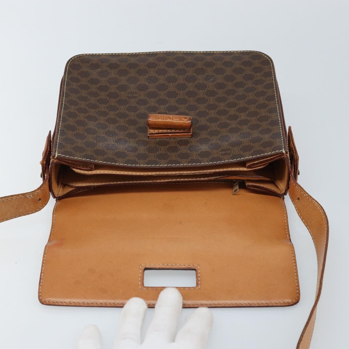 CELINE Macadam Canvas Shoulder Bag PVC Leather Brown Gold Auth ARZ423