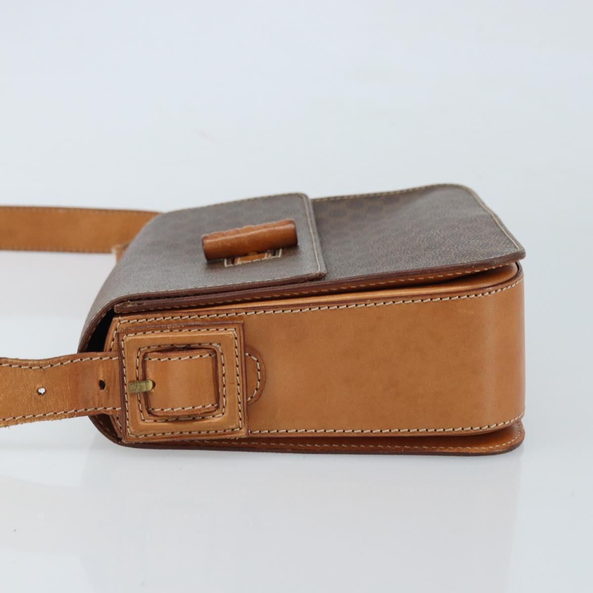 CELINE Macadam Canvas Shoulder Bag PVC Leather Brown Gold Auth ARZ423