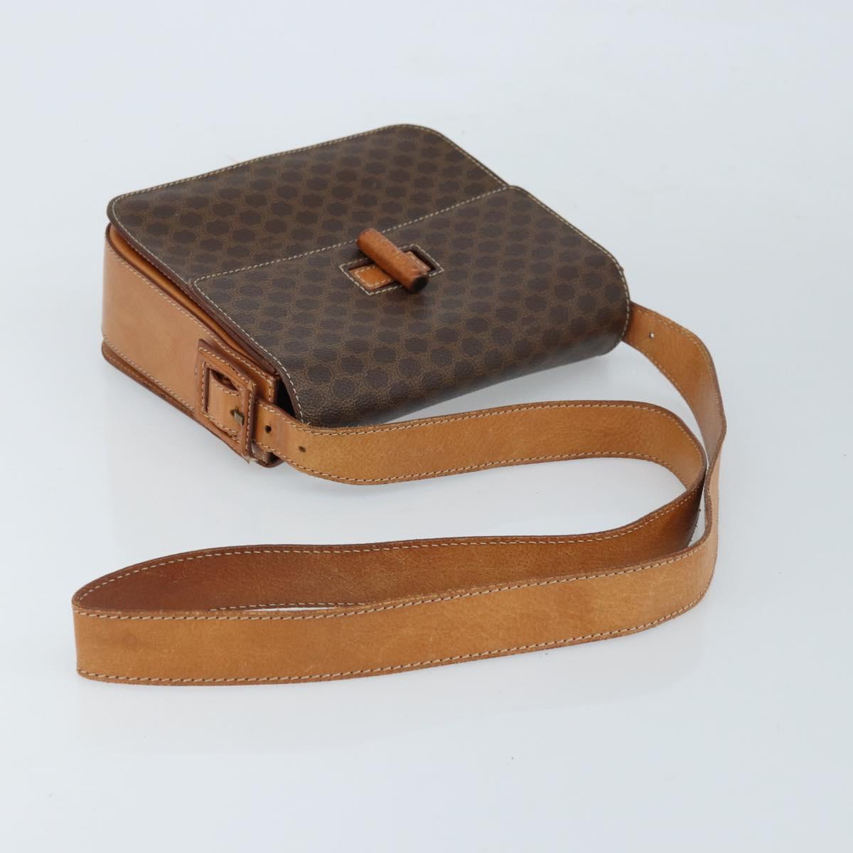 CELINE Macadam Canvas Shoulder Bag PVC Leather Brown Gold Auth ARZ423