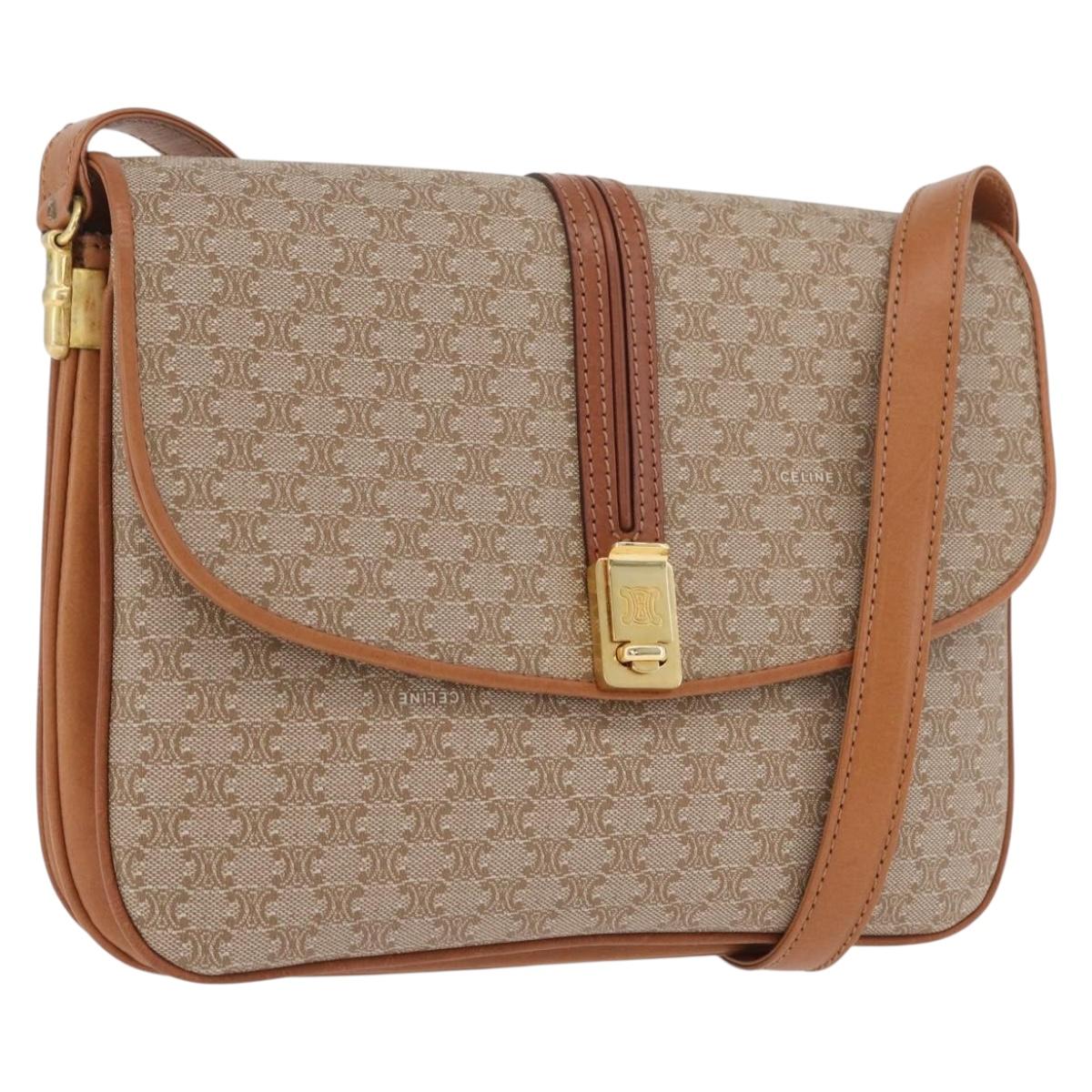 CELINE Macadam Canvas Shoulder Bag PVC Beige Gold Auth ARZ424A