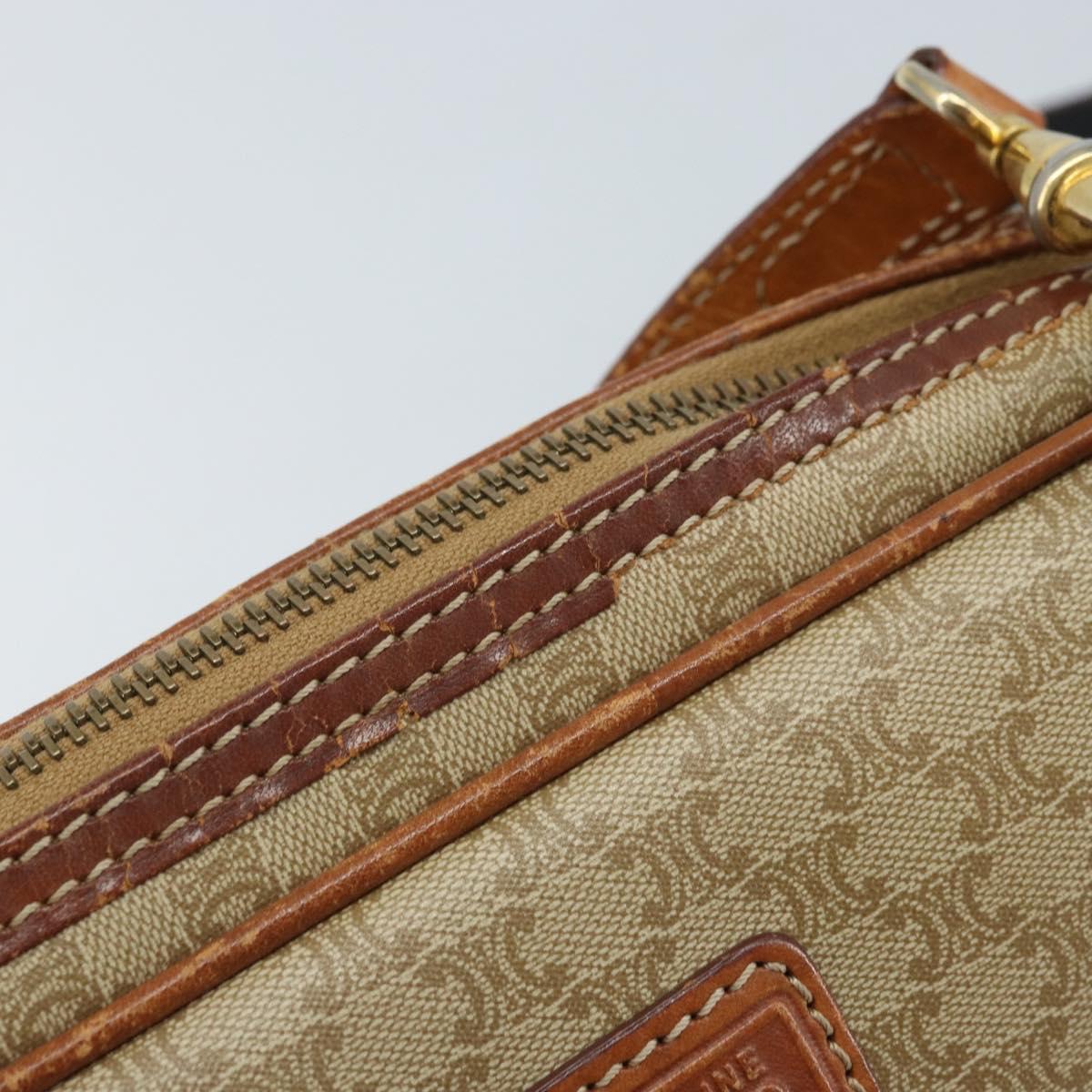 CELINE Macadam Canvas Shoulder Bag PVC Beige Gold Auth ARZ425