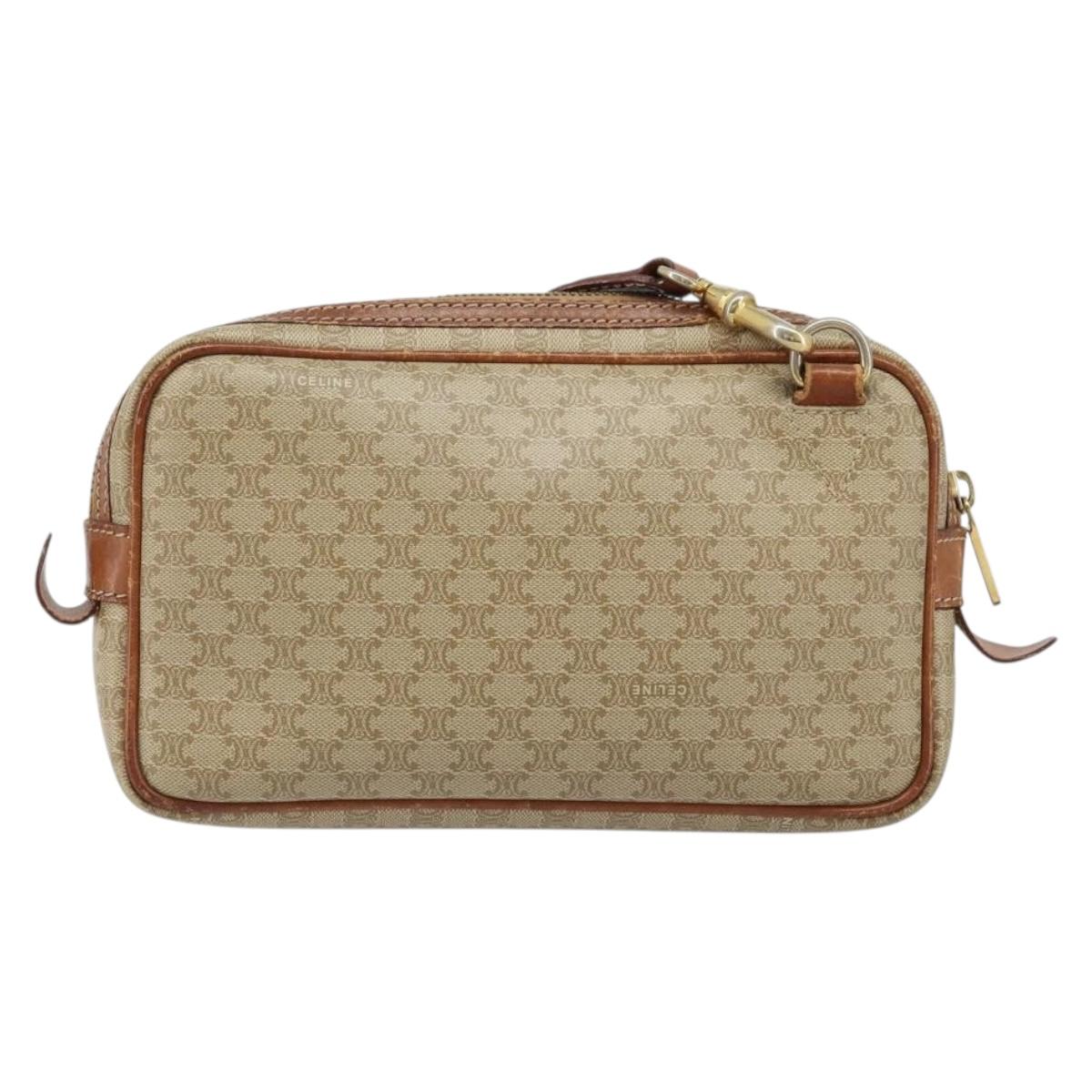CELINE Macadam Canvas Shoulder Bag PVC Beige Gold Auth ARZ425
