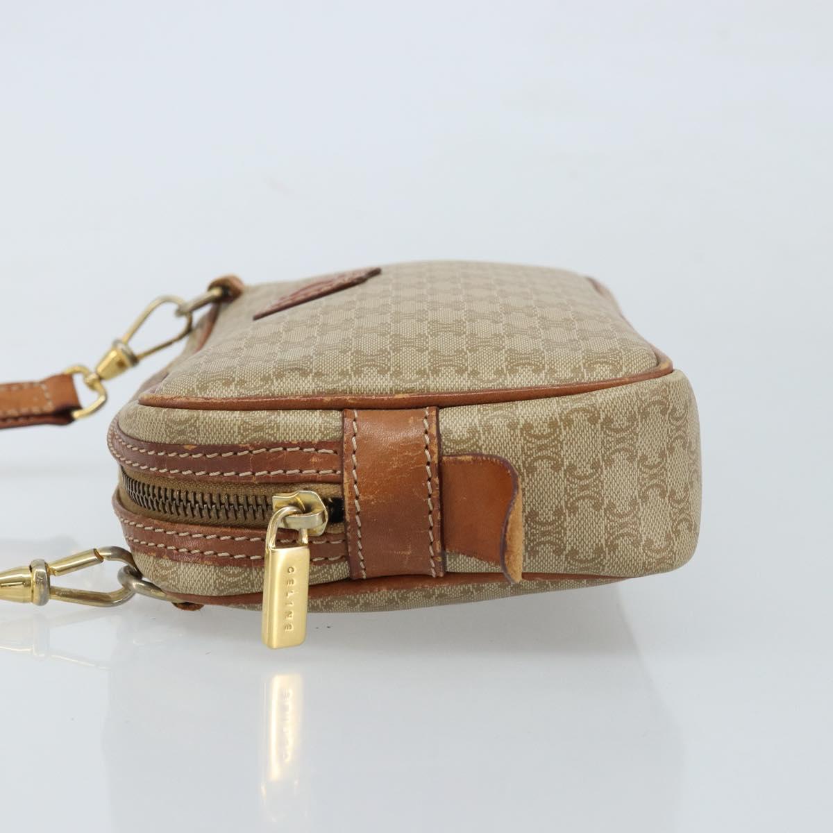 CELINE Macadam Canvas Shoulder Bag PVC Beige Gold Auth ARZ425