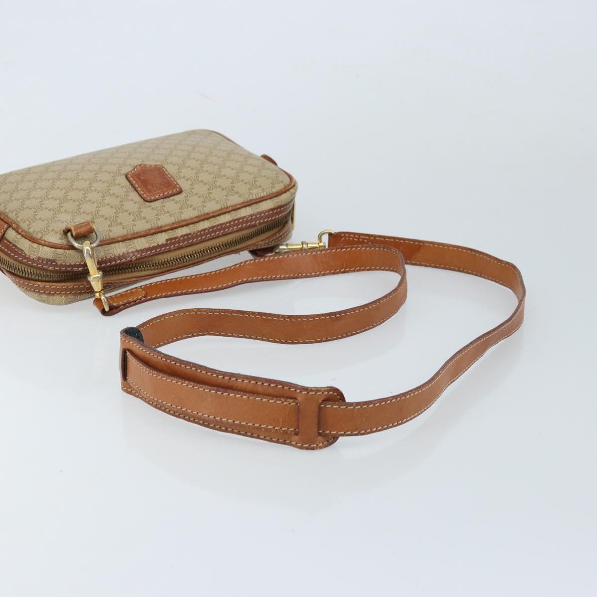 CELINE Macadam Canvas Shoulder Bag PVC Beige Gold Auth ARZ425