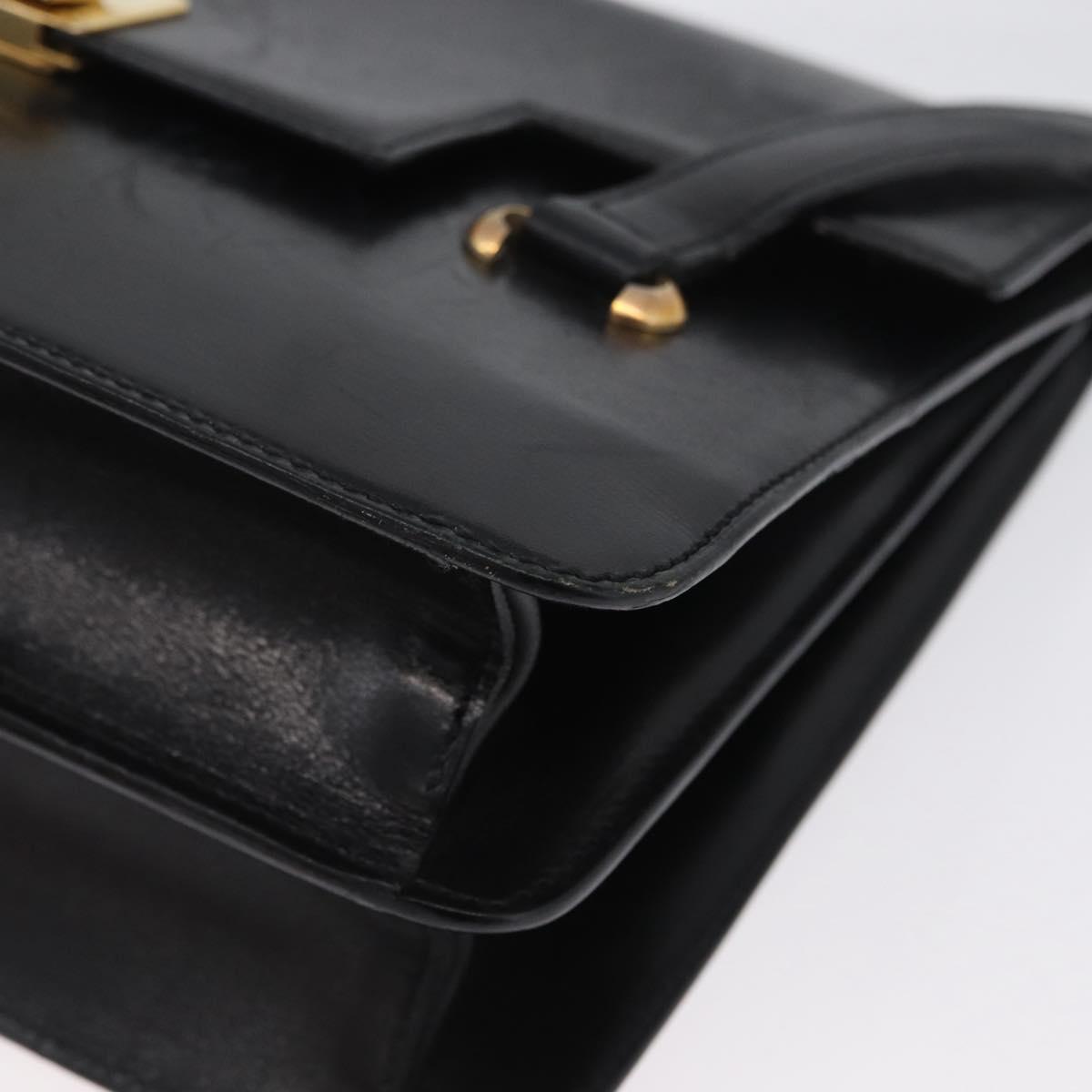 CELINE Hand Bag Leather Black Gold Auth ARZ427
