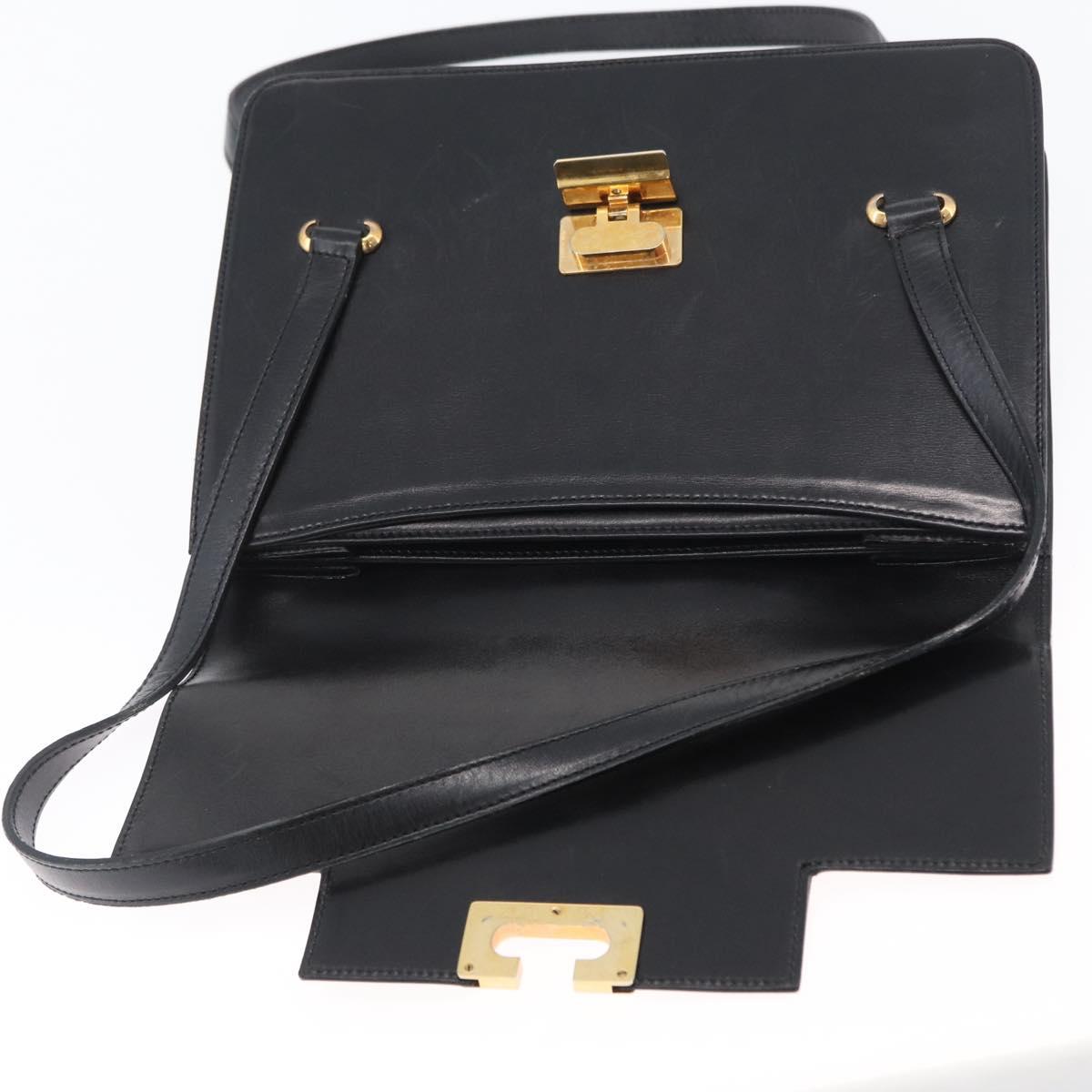 CELINE Hand Bag Leather Black Gold Auth ARZ427