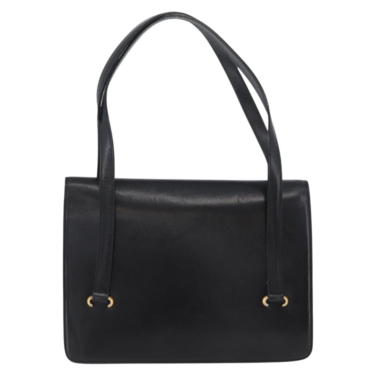 CELINE Hand Bag Leather Black Gold Auth ARZ427