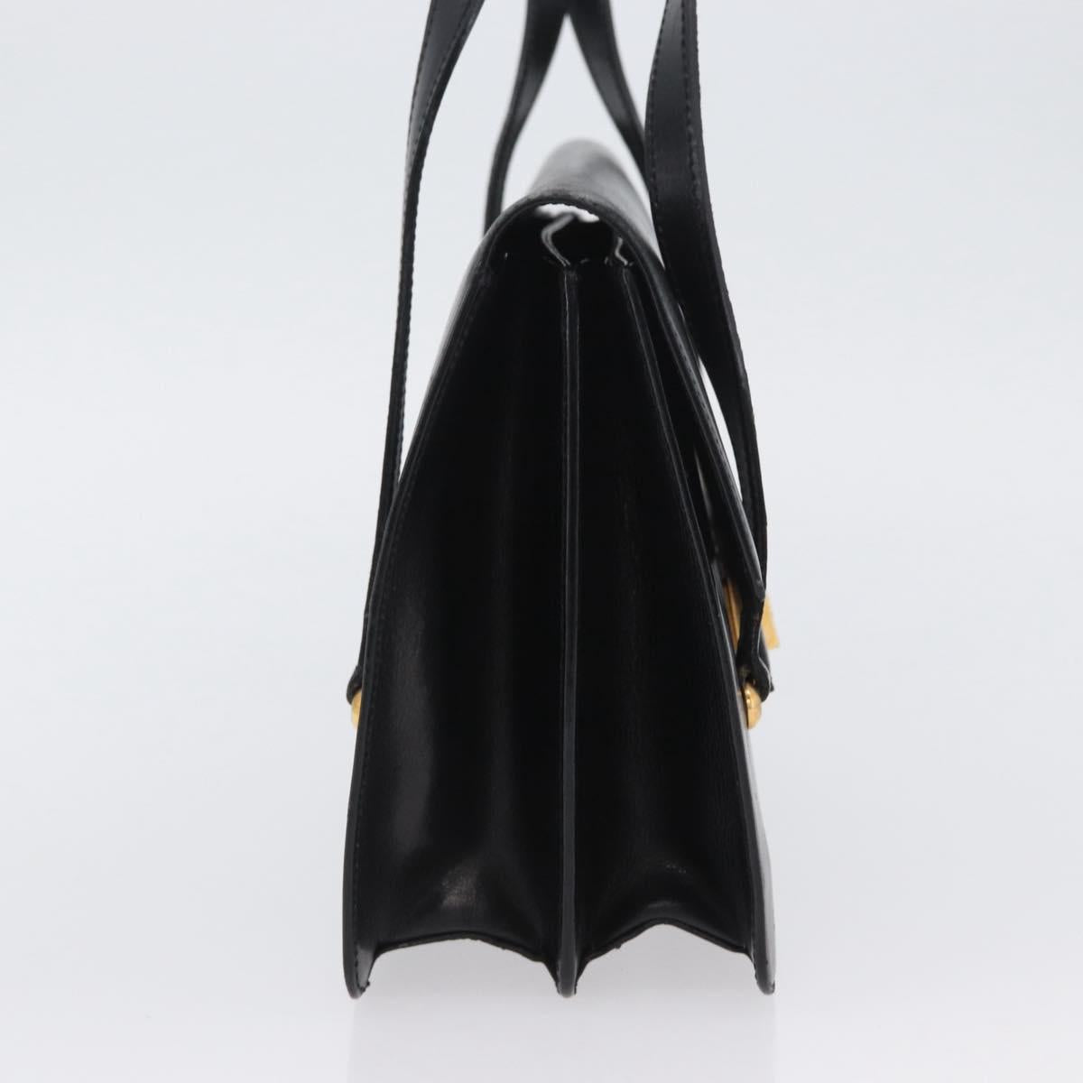 CELINE Hand Bag Leather Black Gold Auth ARZ427
