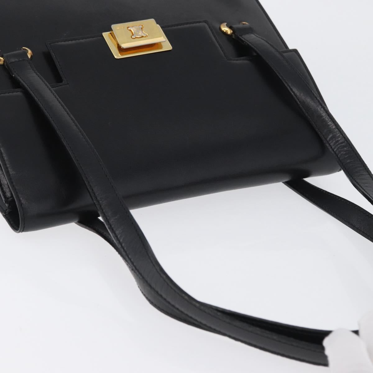 CELINE Hand Bag Leather Black Gold Auth ARZ427