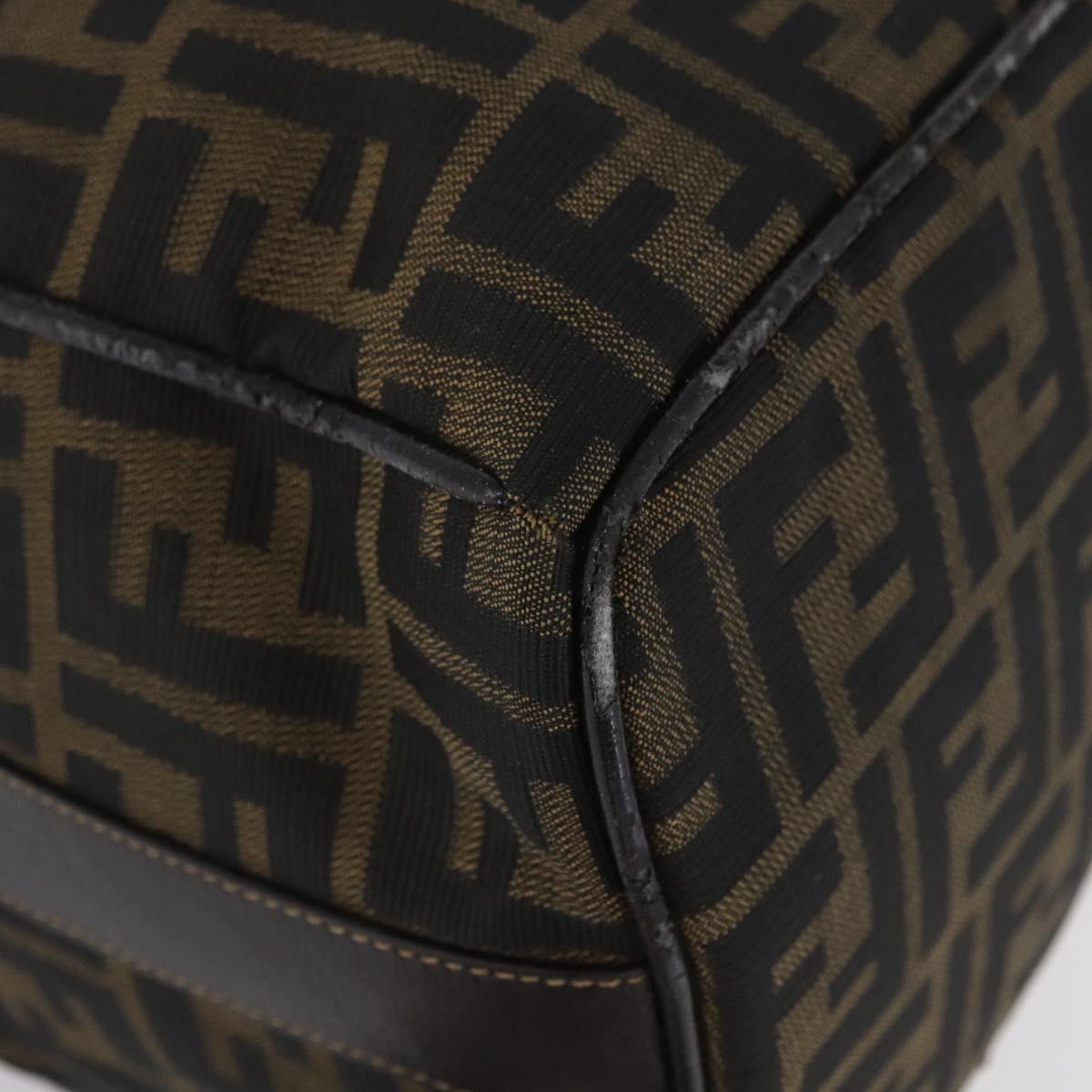 FENDI Zucca Canvas Vanity Hand Bag Black Brown gold Auth ARZ429