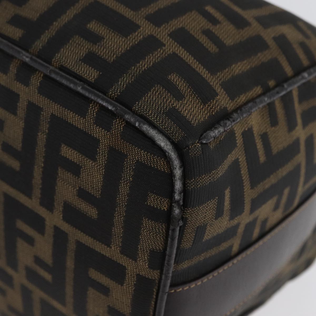 FENDI Zucca Canvas Vanity Hand Bag Black Brown gold Auth ARZ429