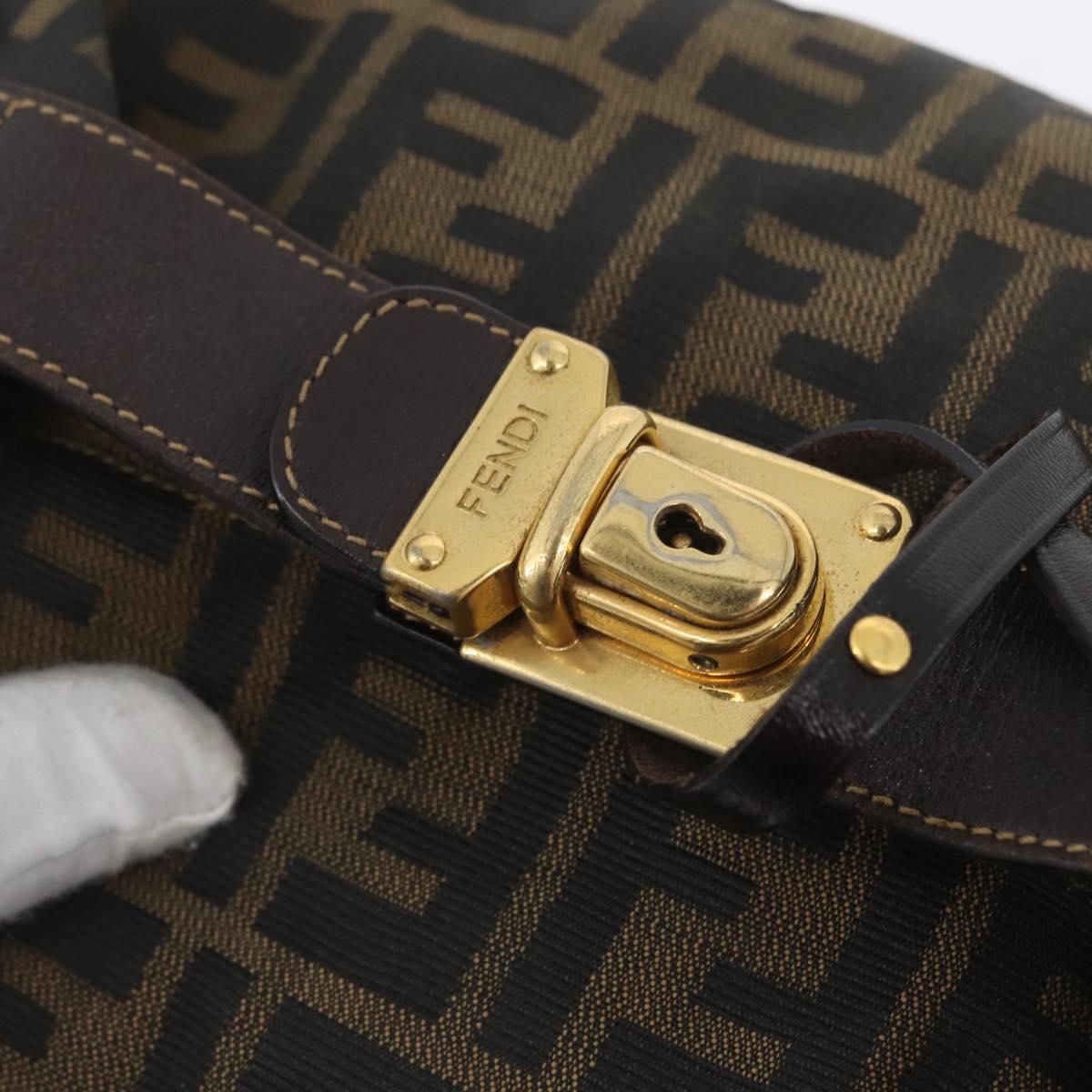 FENDI Zucca Canvas Vanity Hand Bag Black Brown gold Auth ARZ429