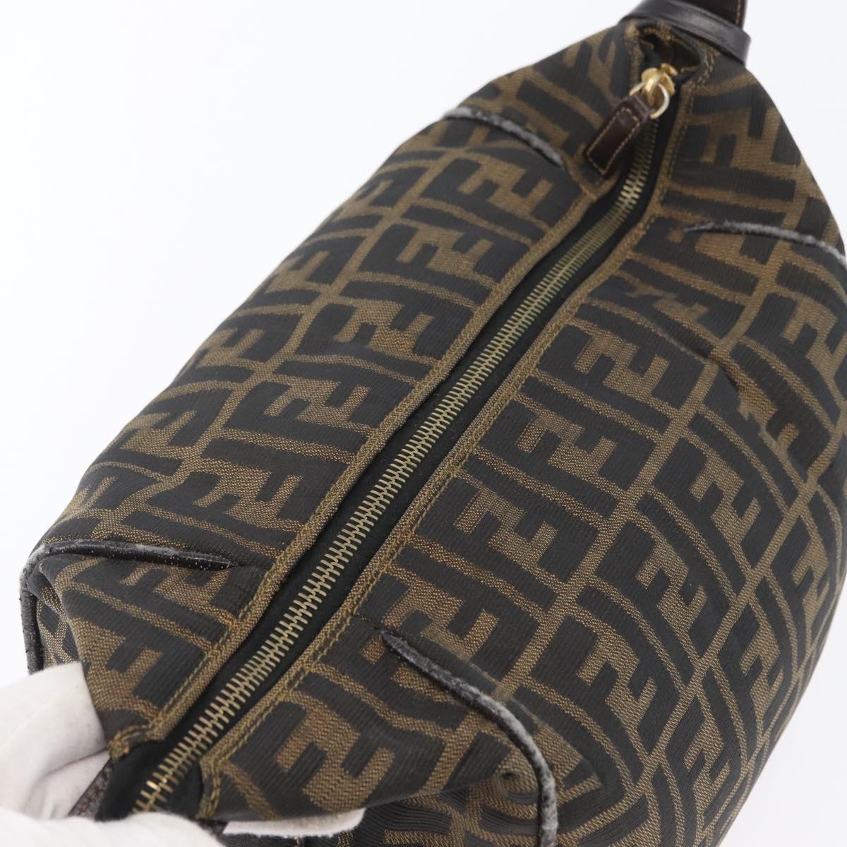 FENDI Zucca Canvas Vanity Hand Bag Black Brown gold Auth ARZ429