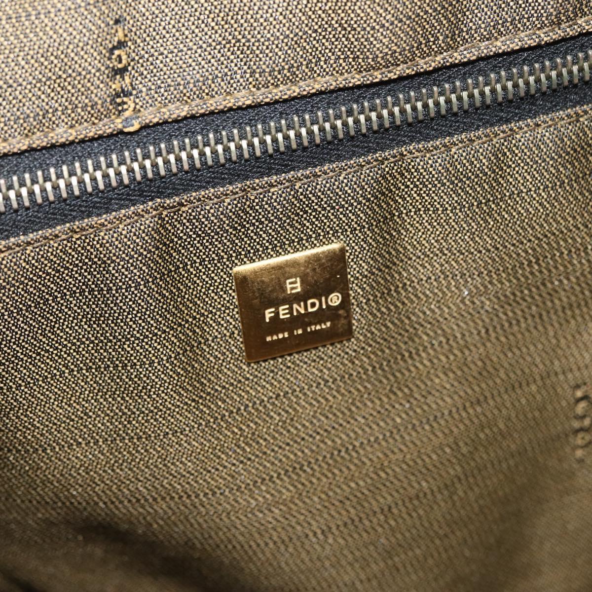 FENDI Zucca Canvas Vanity Hand Bag Black Brown gold Auth ARZ429