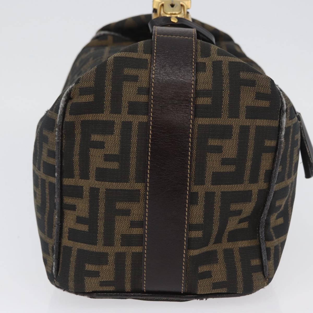 FENDI Zucca Canvas Vanity Hand Bag Black Brown gold Auth ARZ429
