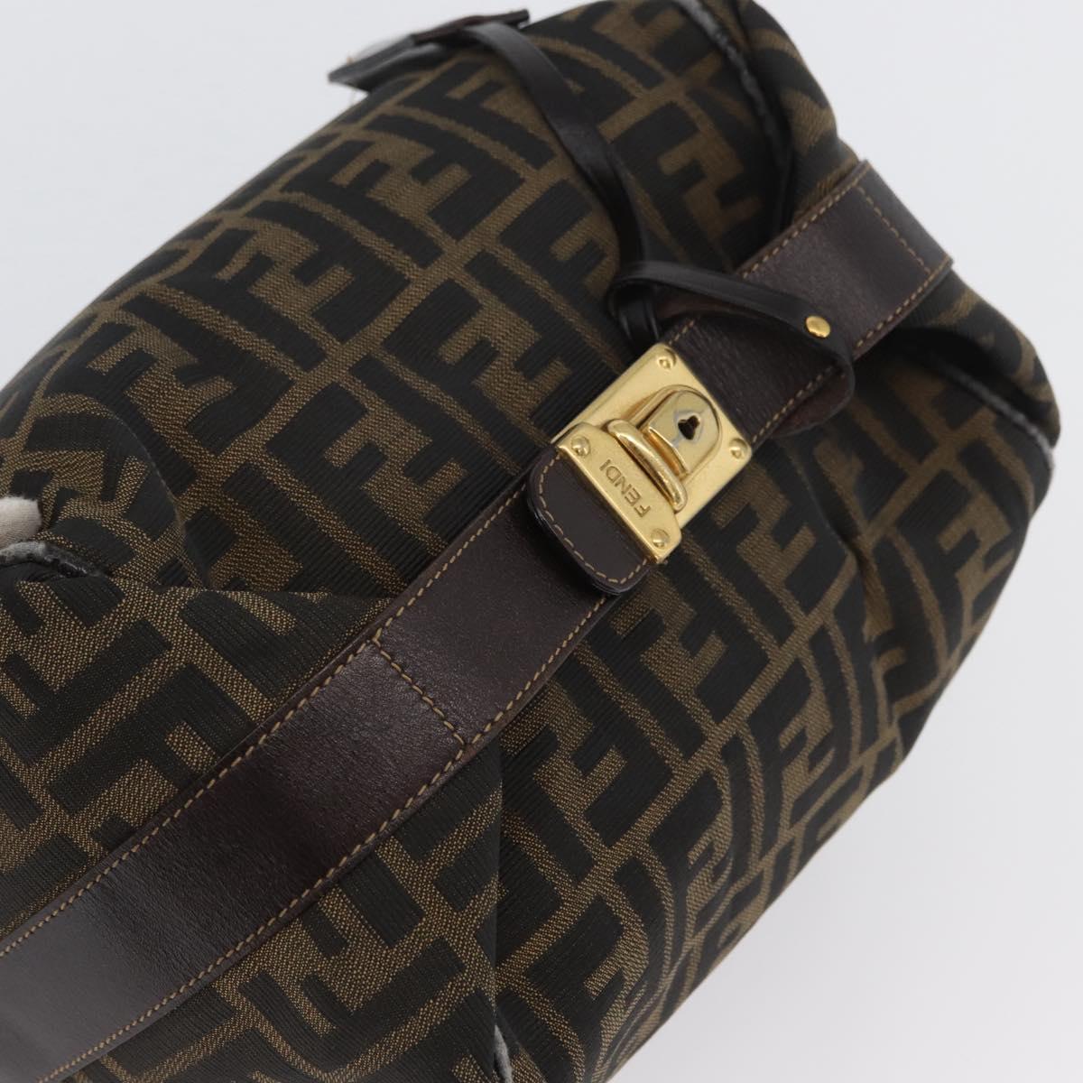 FENDI Zucca Canvas Vanity Hand Bag Black Brown gold Auth ARZ429