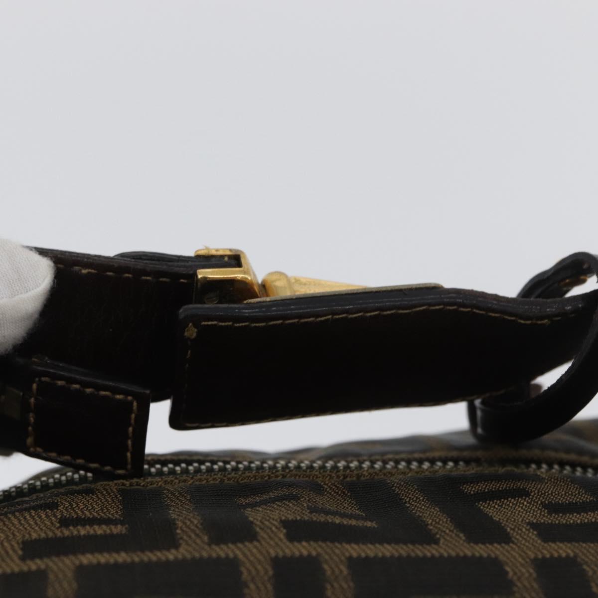 FENDI Zucca Canvas Vanity Hand Bag Black Brown gold Auth ARZ429