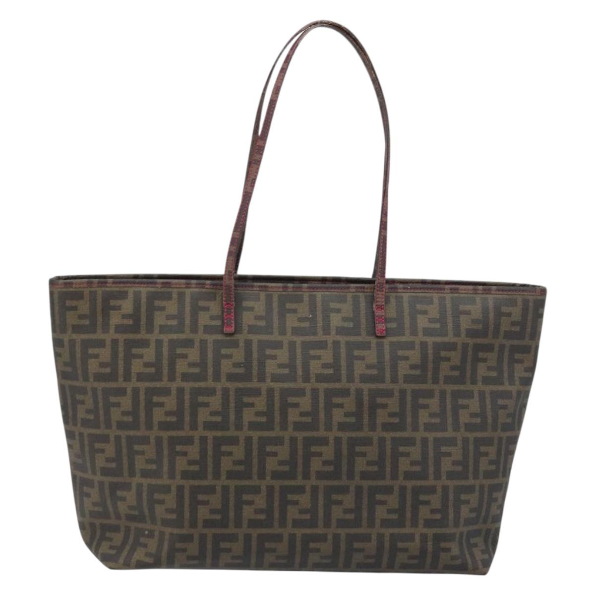 FENDI Zucca Canvas Tote Bag PVC Black Brown Auth ARZ430A