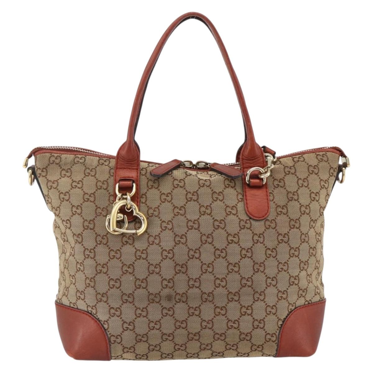 GUCCI GG Canvas Hand Bag 2way Beige Gold 269957 Auth ARZ432