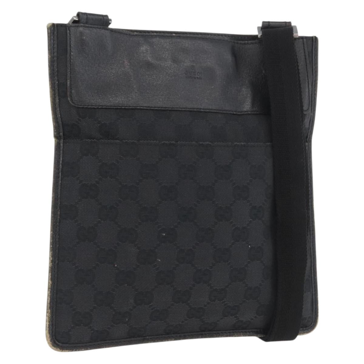 GUCCI GG Canvas Shoulder Bag Black Silver 27639 Auth ARZ435