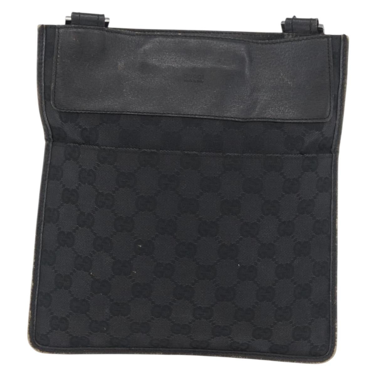 GUCCI GG Canvas Shoulder Bag Black Silver 27639 Auth ARZ435