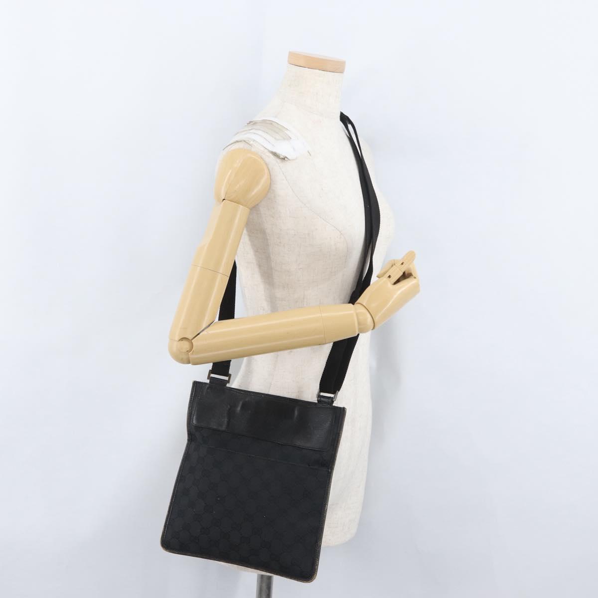 GUCCI GG Canvas Shoulder Bag Black Silver 27639 Auth ARZ435