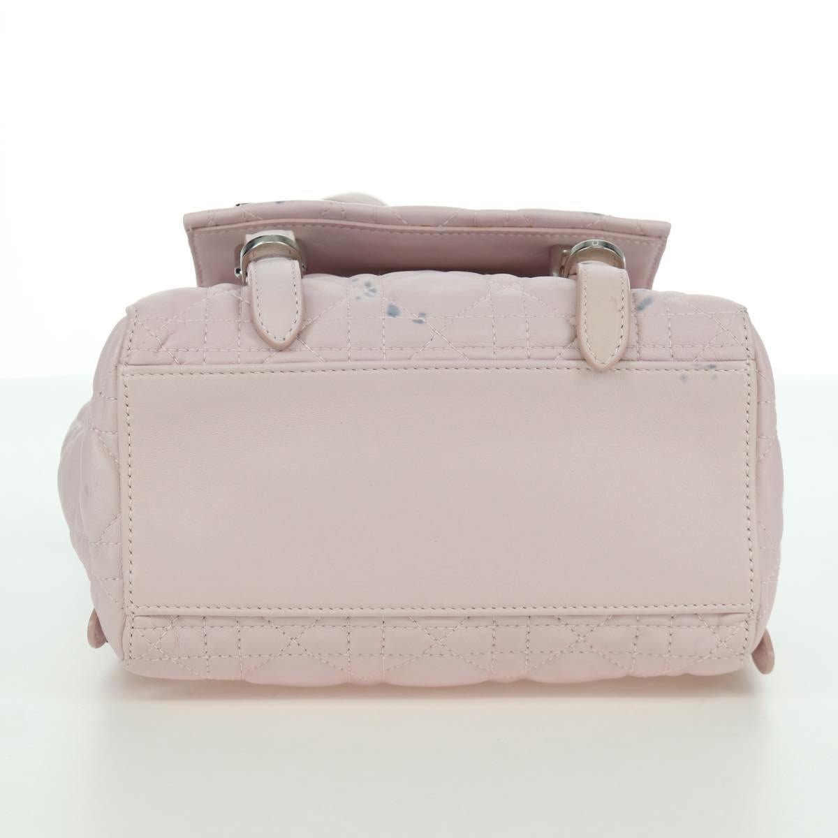 Christian Dior Cannage Stardust Small Backpack Lamb Skin Pink Auth ARZ437M