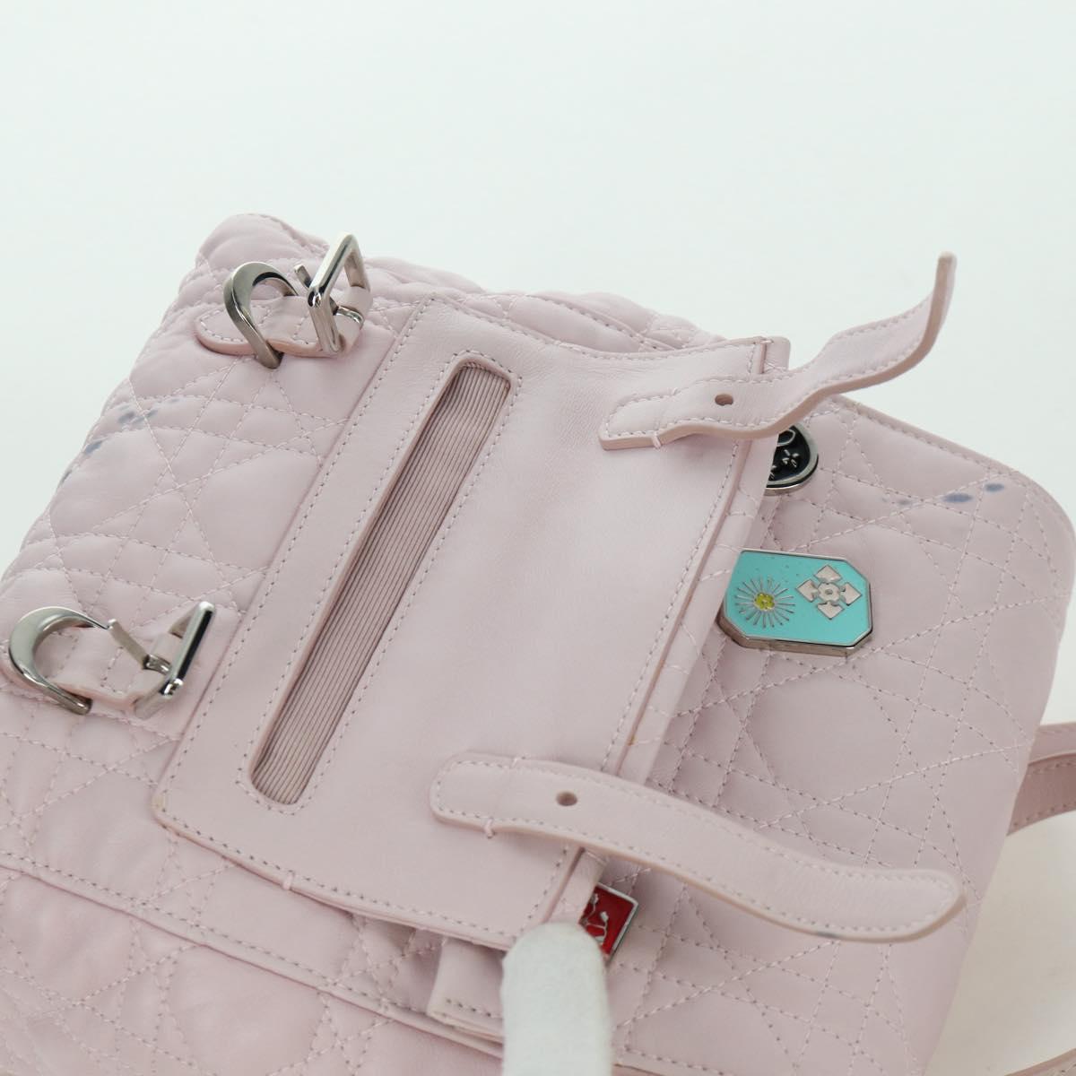 Christian Dior Cannage Stardust Small Backpack Lamb Skin Pink Auth ARZ437M