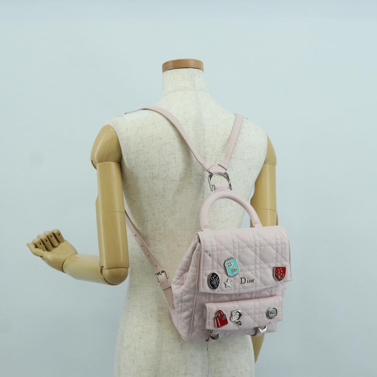 Christian Dior Cannage Stardust Small Backpack Lamb Skin Pink Auth ARZ437M