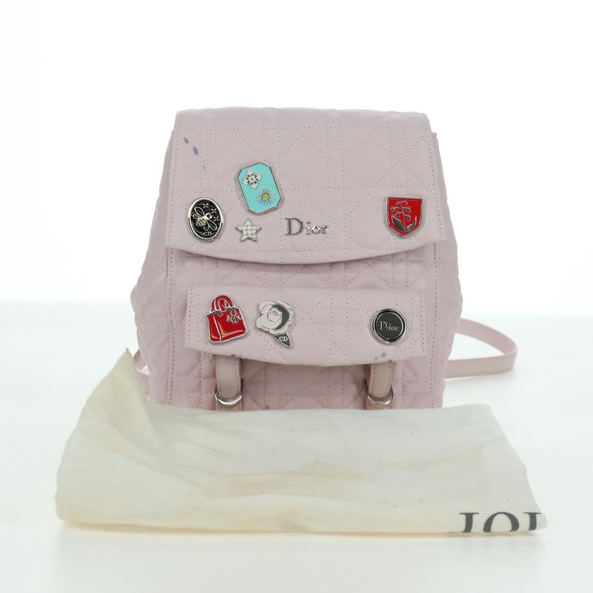 Christian Dior Cannage Stardust Small Backpack Lamb Skin Pink Auth ARZ437M