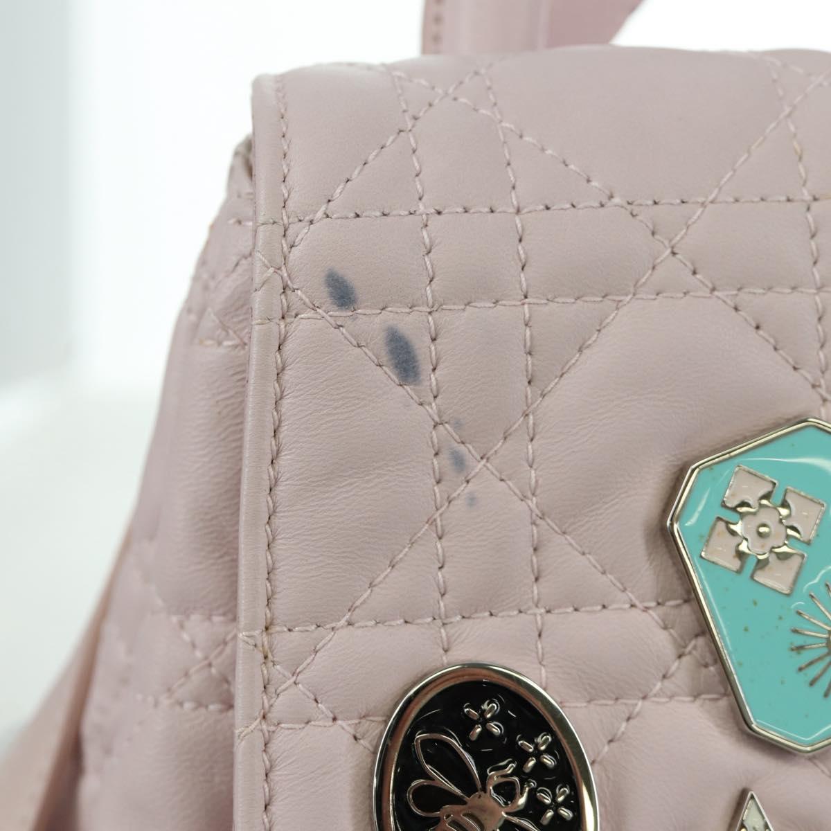 Christian Dior Cannage Stardust Small Backpack Lamb Skin Pink Auth ARZ437M