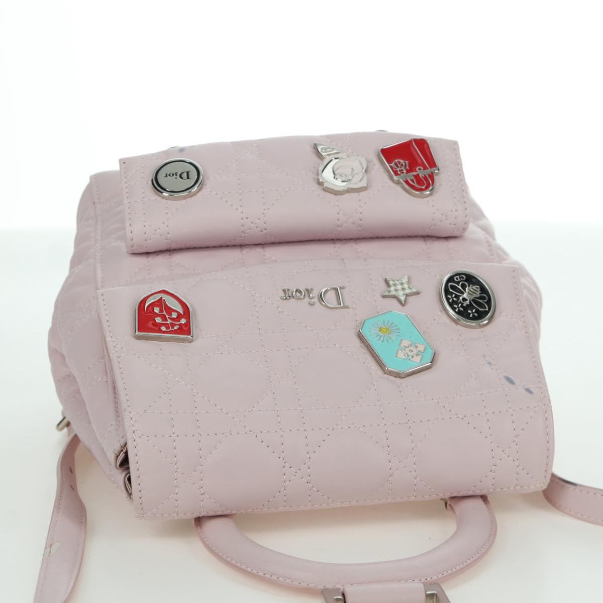 Christian Dior Cannage Stardust Small Backpack Lamb Skin Pink Auth ARZ437M