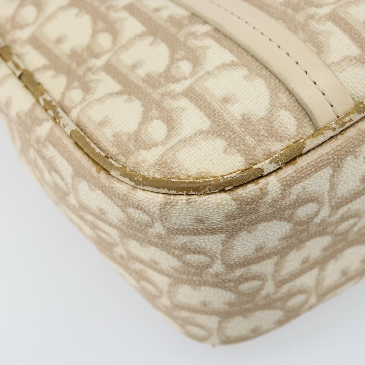 Christian Dior Trotter Canvas Romantic Hand Bag PVC Beige Silver Auth ARZ438