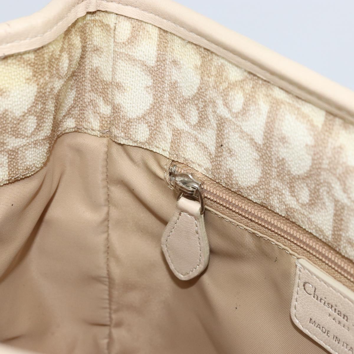 Christian Dior Trotter Canvas Romantic Hand Bag PVC Beige Silver Auth ARZ438