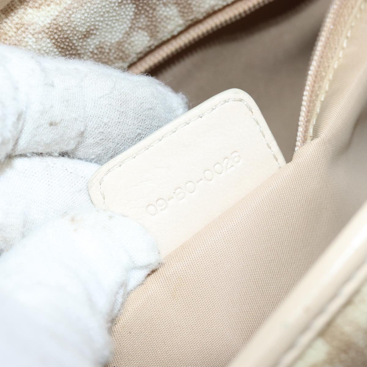 Christian Dior Trotter Canvas Romantic Hand Bag PVC Beige Silver Auth ARZ438