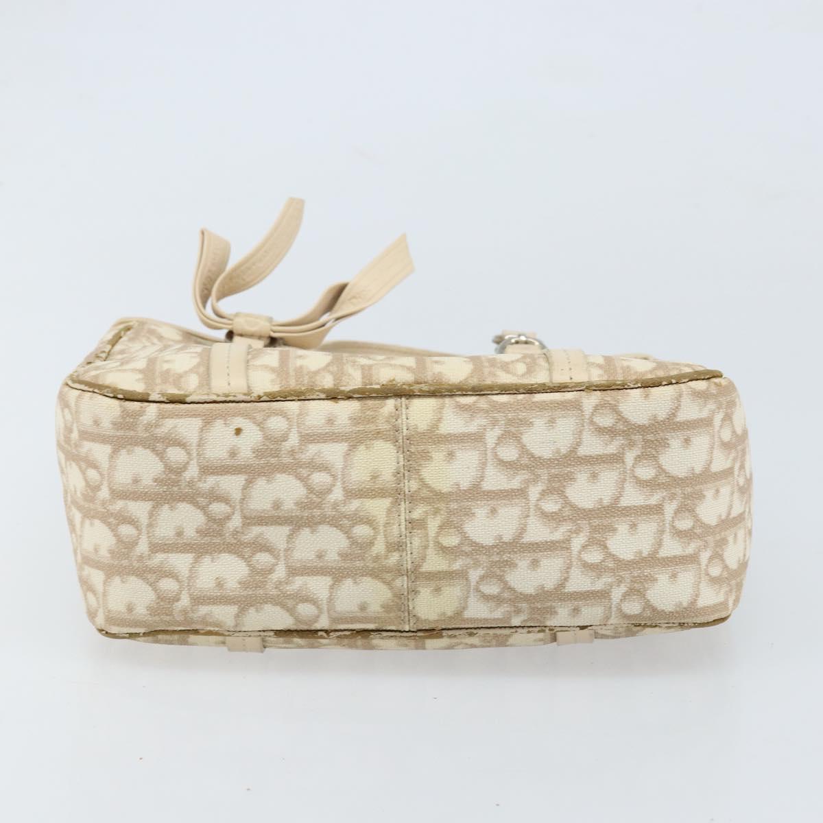 Christian Dior Trotter Canvas Romantic Hand Bag PVC Beige Silver Auth ARZ438