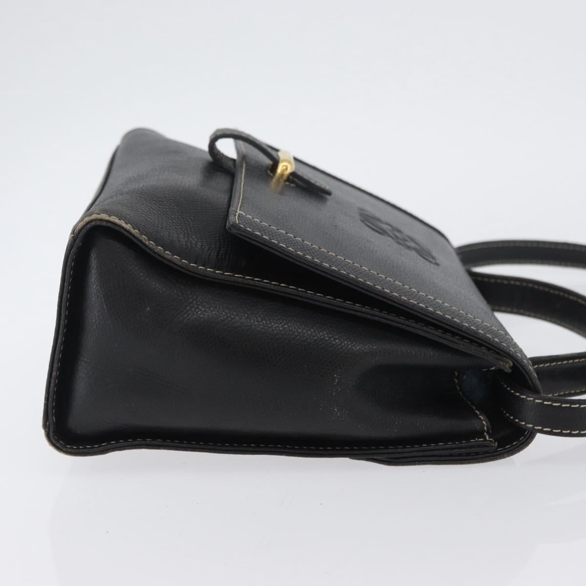 LOEWE Anagram Hand Bag Leather 2way Black Gold Auth ARZ441