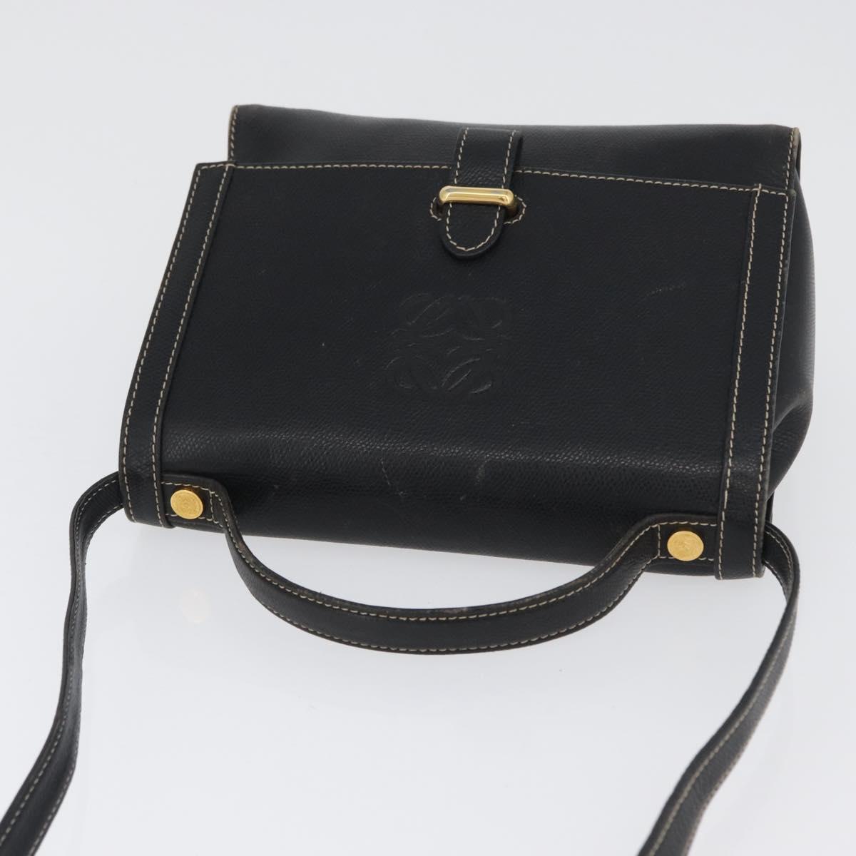 LOEWE Anagram Hand Bag Leather 2way Black Gold Auth ARZ441