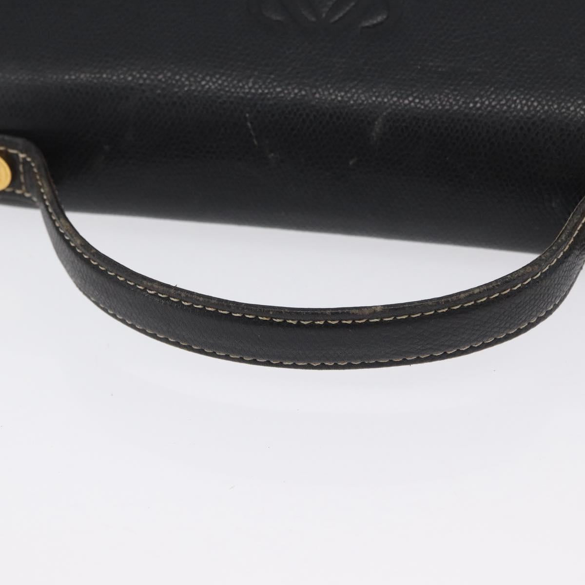 LOEWE Anagram Hand Bag Leather 2way Black Gold Auth ARZ441