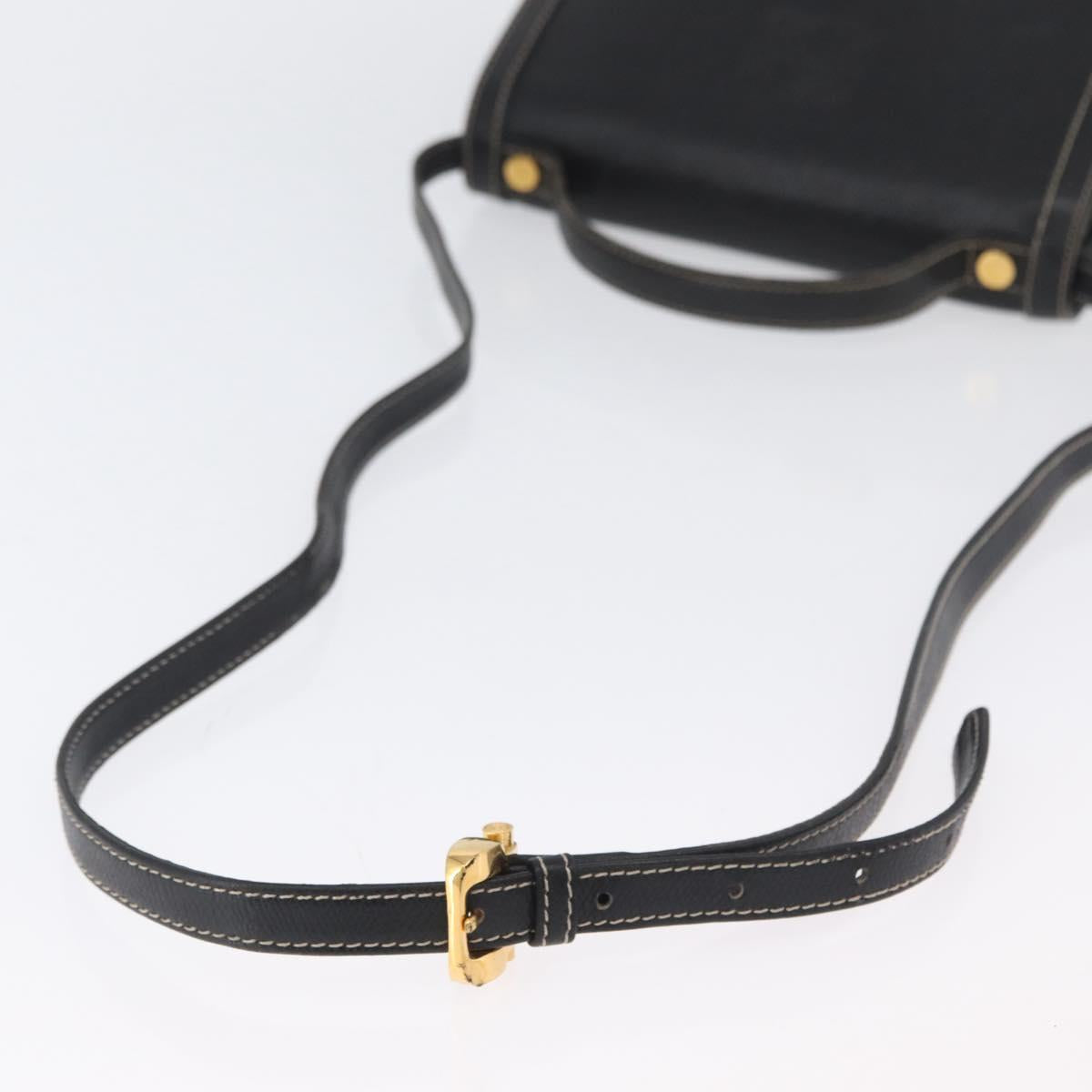 LOEWE Anagram Hand Bag Leather 2way Black Gold Auth ARZ441