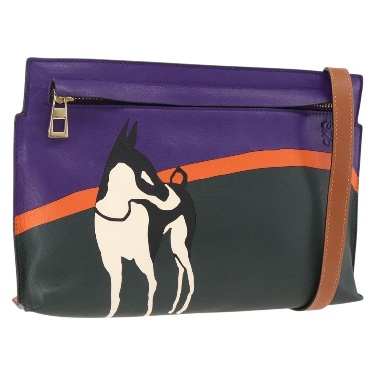 LOEWE John Allen Collaboration Shoulder Bag Leather Purple Gold Auth ARZ442M
