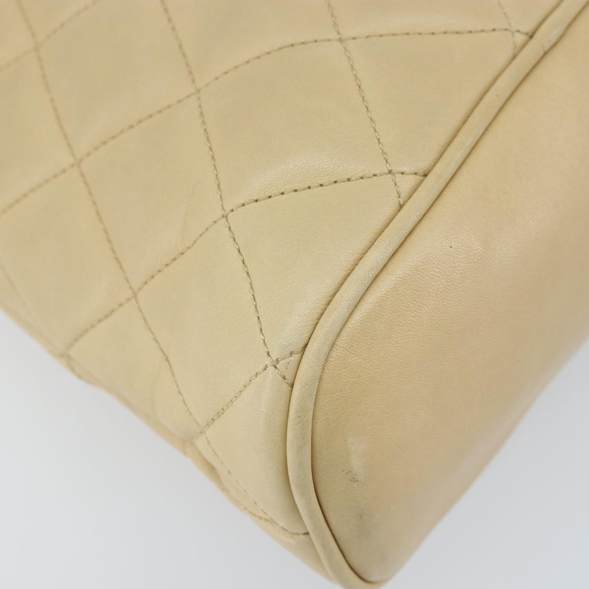 CHANEL Matelasse Chain Shoulder Tote Bag Lamb Skin Beige Gold CC Auth ARZ444