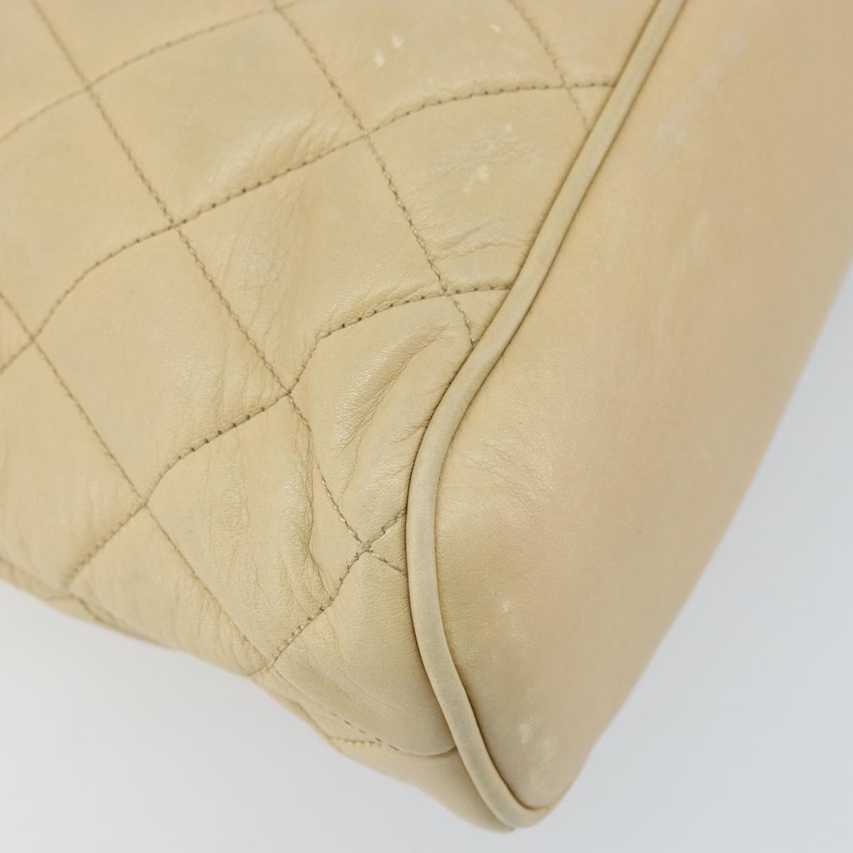 CHANEL Matelasse Chain Shoulder Tote Bag Lamb Skin Beige Gold CC Auth ARZ444