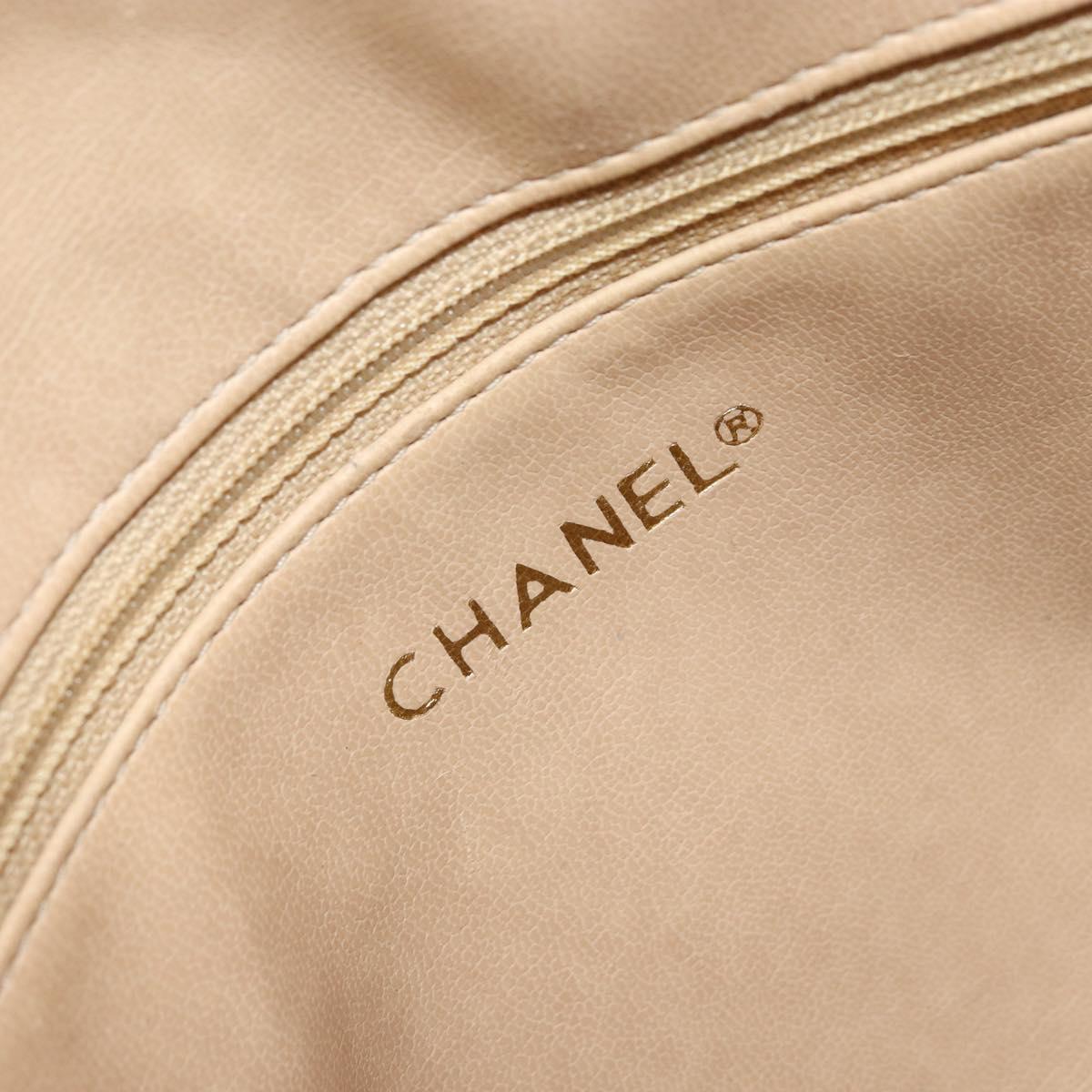 CHANEL Matelasse Chain Shoulder Tote Bag Lamb Skin Beige Gold CC Auth ARZ444