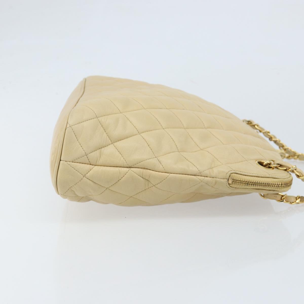 CHANEL Matelasse Chain Shoulder Tote Bag Lamb Skin Beige Gold CC Auth ARZ444